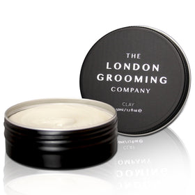 The London Grooming Company hair clay jar closeup showing firm matte hold