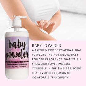 Close-up of The Lotion Company bottle label highlighting gentle skincare