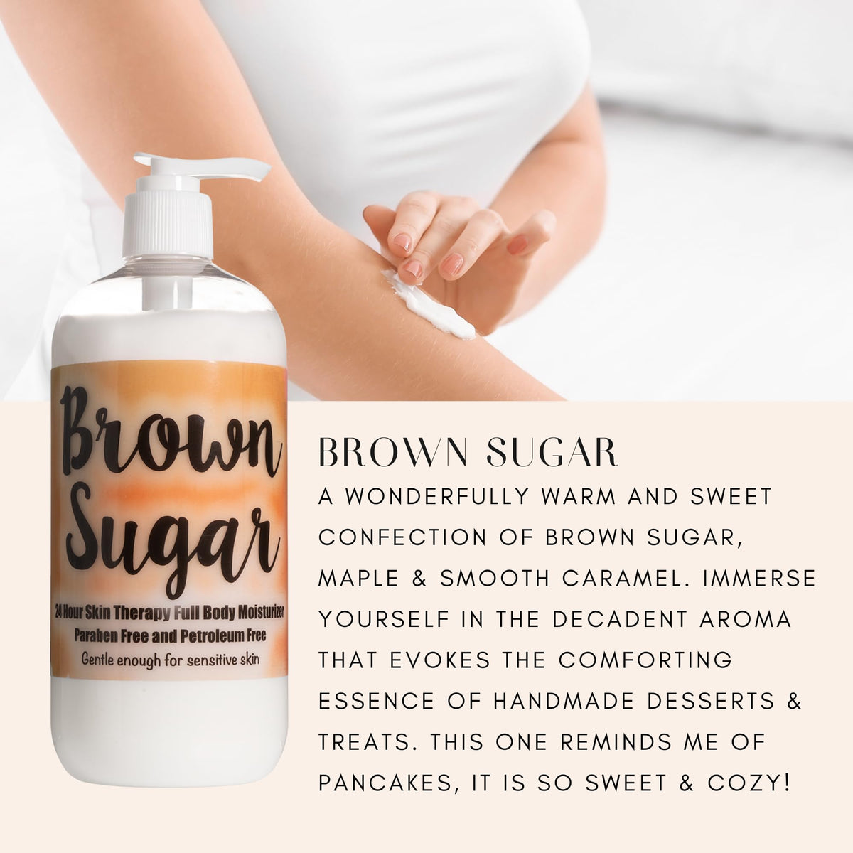 The Lotion Company brown sugar lotion amber jar close-up highlighting premium ingredients