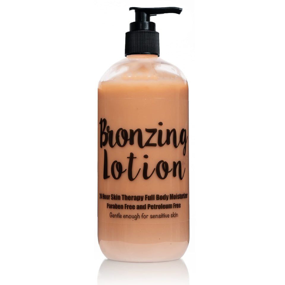The Lotion Company Hydrating Bronzing Lotion bottle shows radiant glow and light hydration.