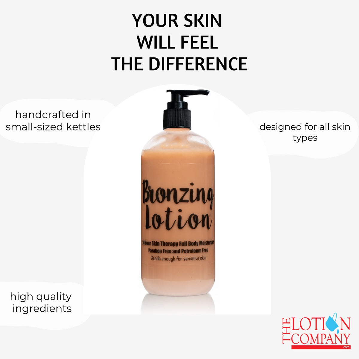 The Lotion Company Hydrating Bronzing Lotion display suggests daily ritual for sun-kissed skin.