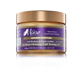 The Mane Choice Ancient Egyptian 24K Gold Twisting Gel bottle promotes anti-breakage definition.