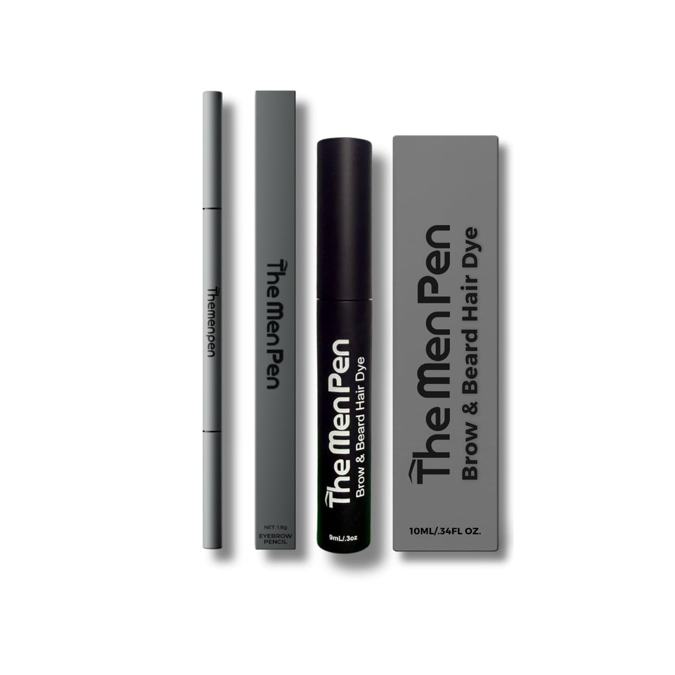 The Men Pen Eyebrow & Beard Dye-Wax Filler compact for on-the-go color and shaping.