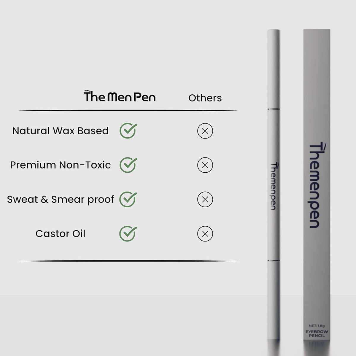 The Men Pen microblading-effect brow fills sparse areas naturally.