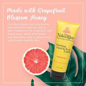 The Naked Bee Grapefruit Blossom Honey lotion label highlights clean ingredients.
