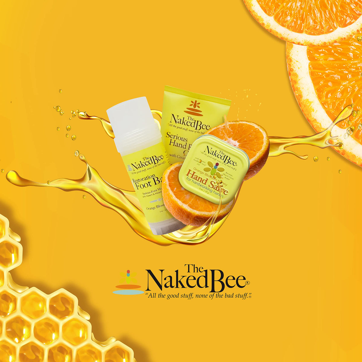 Lifestyle scene shows hands benefiting from daily use of The Naked Bee cream.