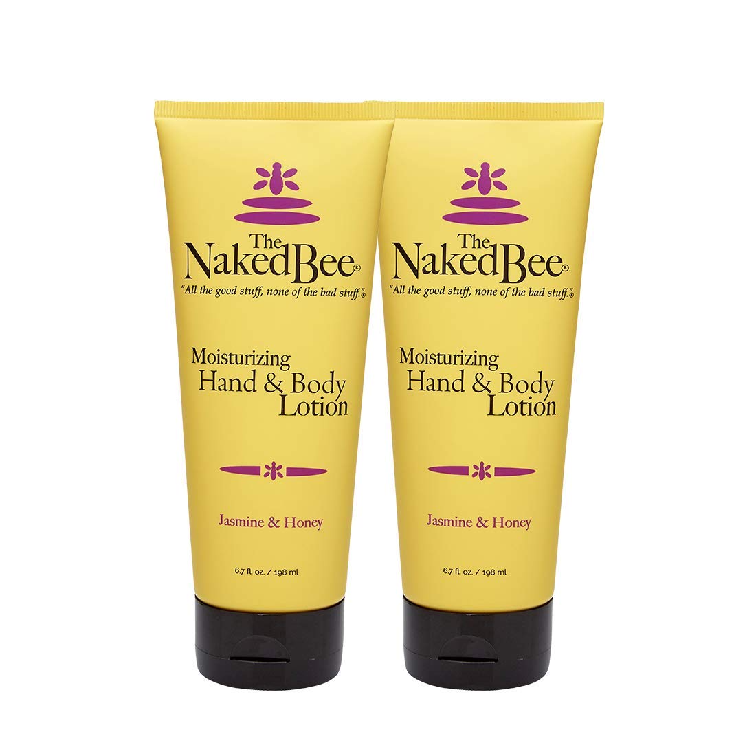The Naked Bee Jasmine & Honey lotion bottle front view highlighting natural ingredients for hydrated skin.