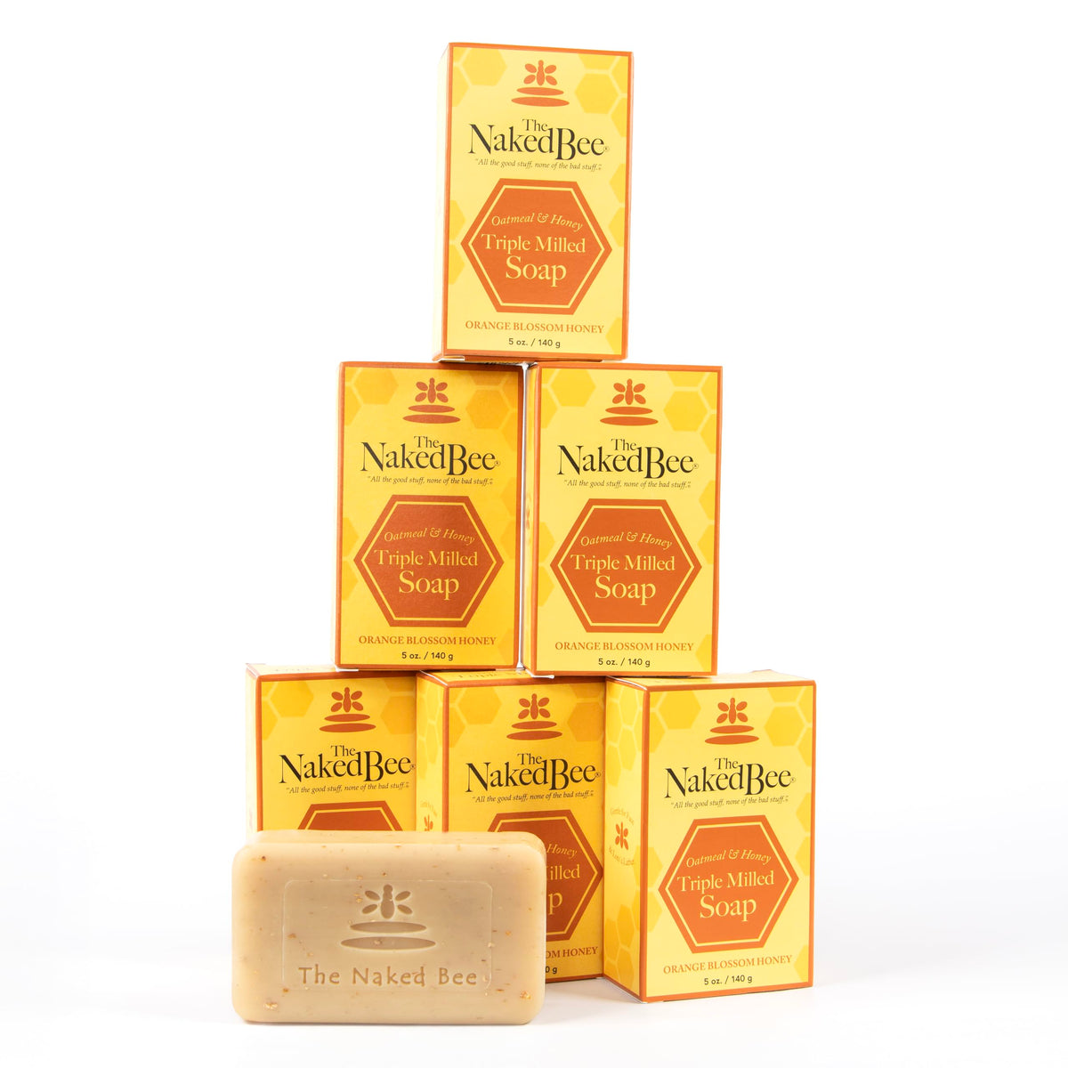 The Naked Bee Oatmeal & Honey soap bar close-up with creamy lather