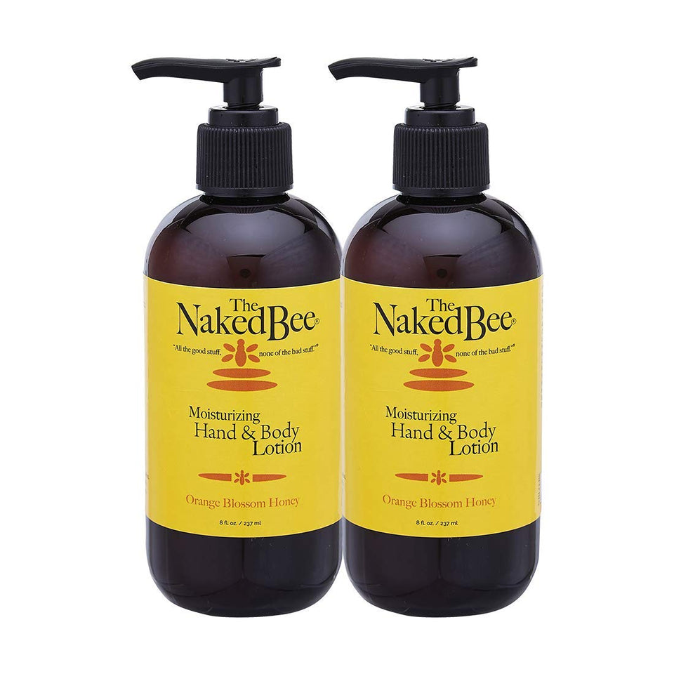 The Naked Bee Orange Blossom Honey Hand Lotion bottle moisturizes dry hands with a citrusy scent