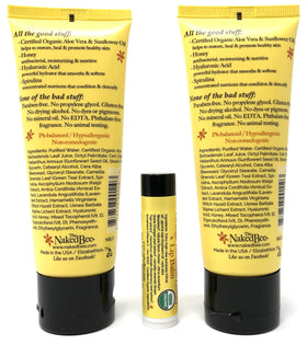 Lotion and lip balm duo by The Naked Bee for nourished skin and weatherproof lips.