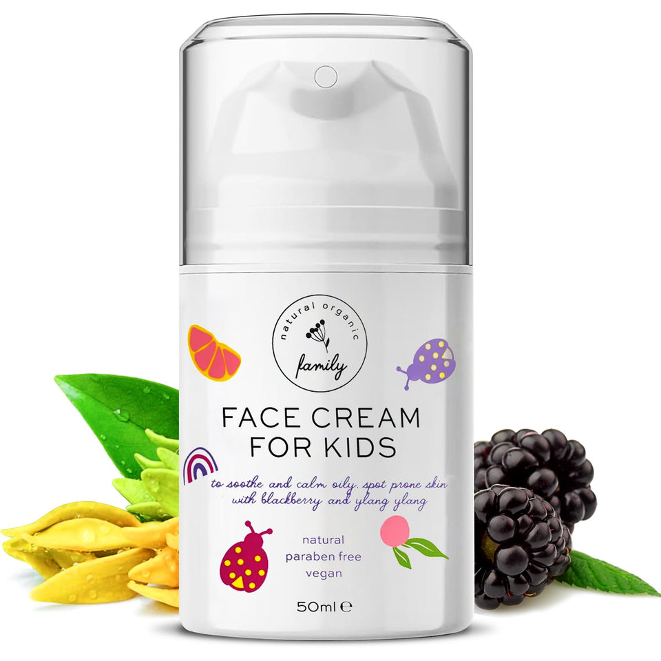 The Natural and Organic Family Gentle Face Cream jar closeup showing kid-friendly formula.