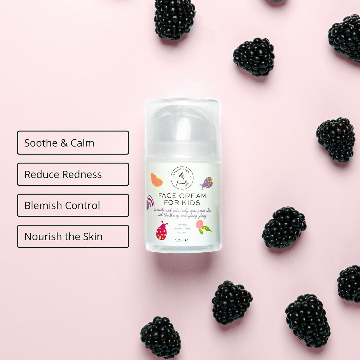 The Natural and Organic Family Gentle Face Cream with strawberry and cranberry extracts.