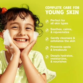 The Natural and Organic Family Kids Foaming Face Wash provides gentle papaya exfoliation.