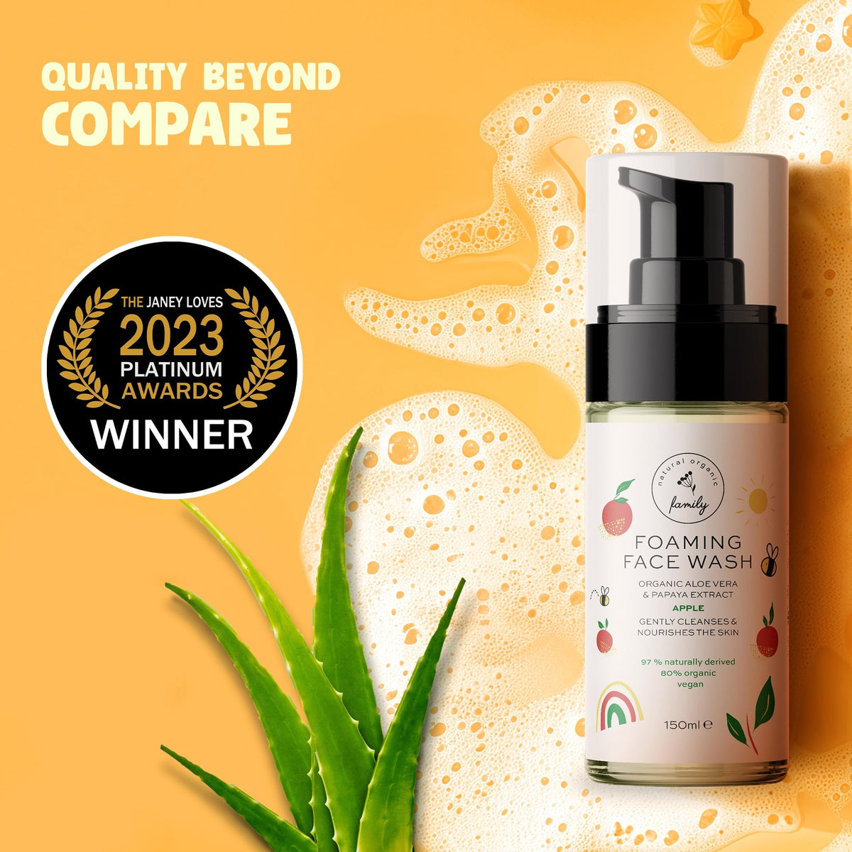 The Natural and Organic Family Kids Foaming Face Wash in a pump bottle for easy daily use.