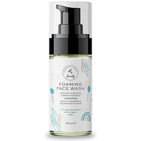 The Natural and Organic Family kids foaming face wash bottle, unscented gentle cleanser for delicate skin.