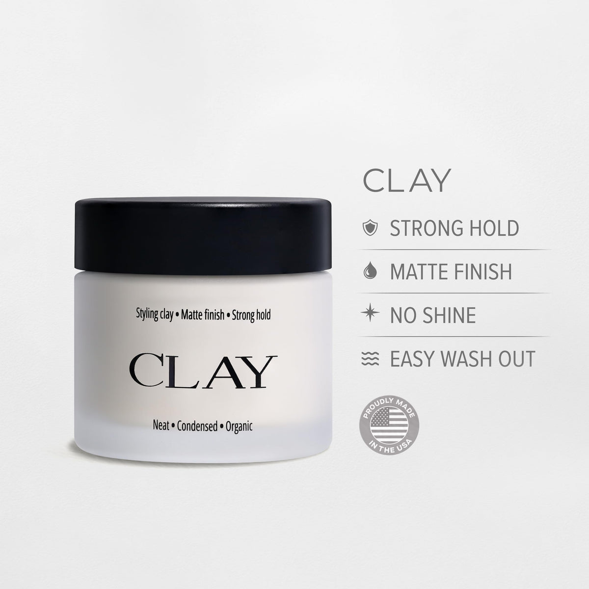 The Office Barbershops Hair Clay USA-made label visible on packaging.