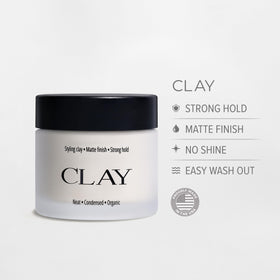 The Office Barbershops Hair Clay USA-made label visible on packaging.