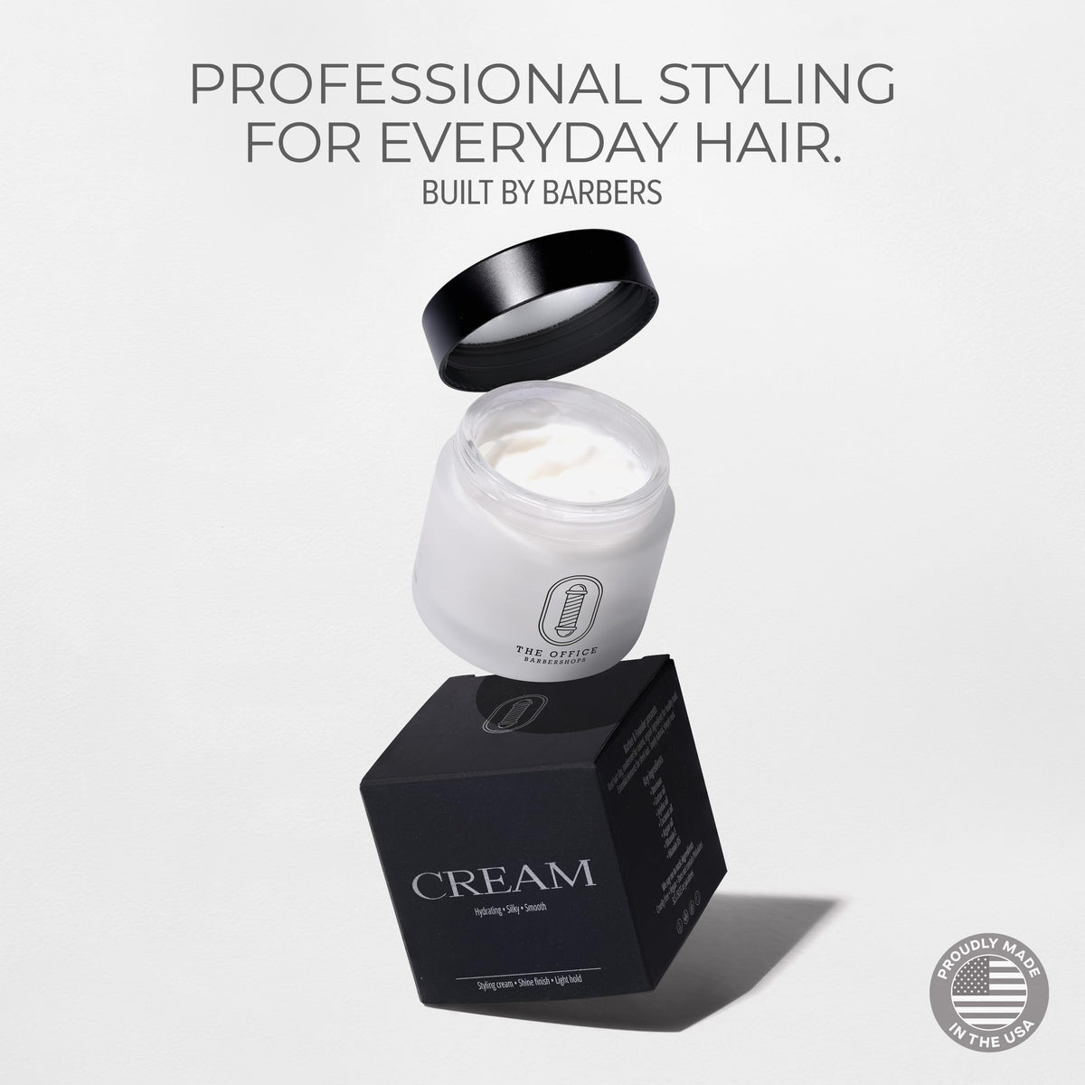 The Office Barbershops hair cream bottle cap close-up for easy application.