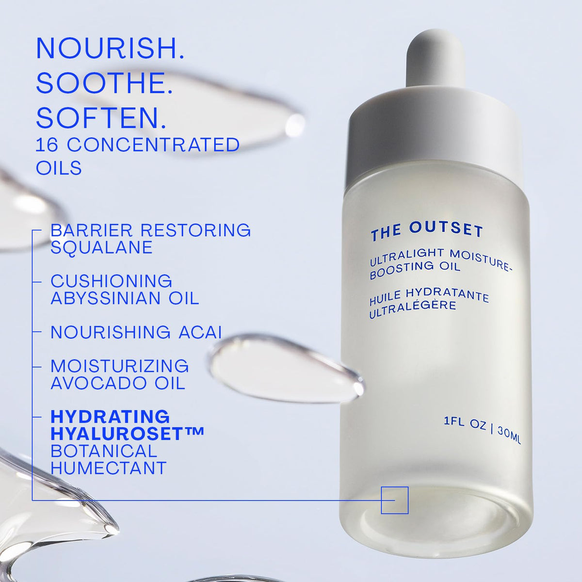 The Outset Ultralight Face Oil applied to skin for fast absorption.