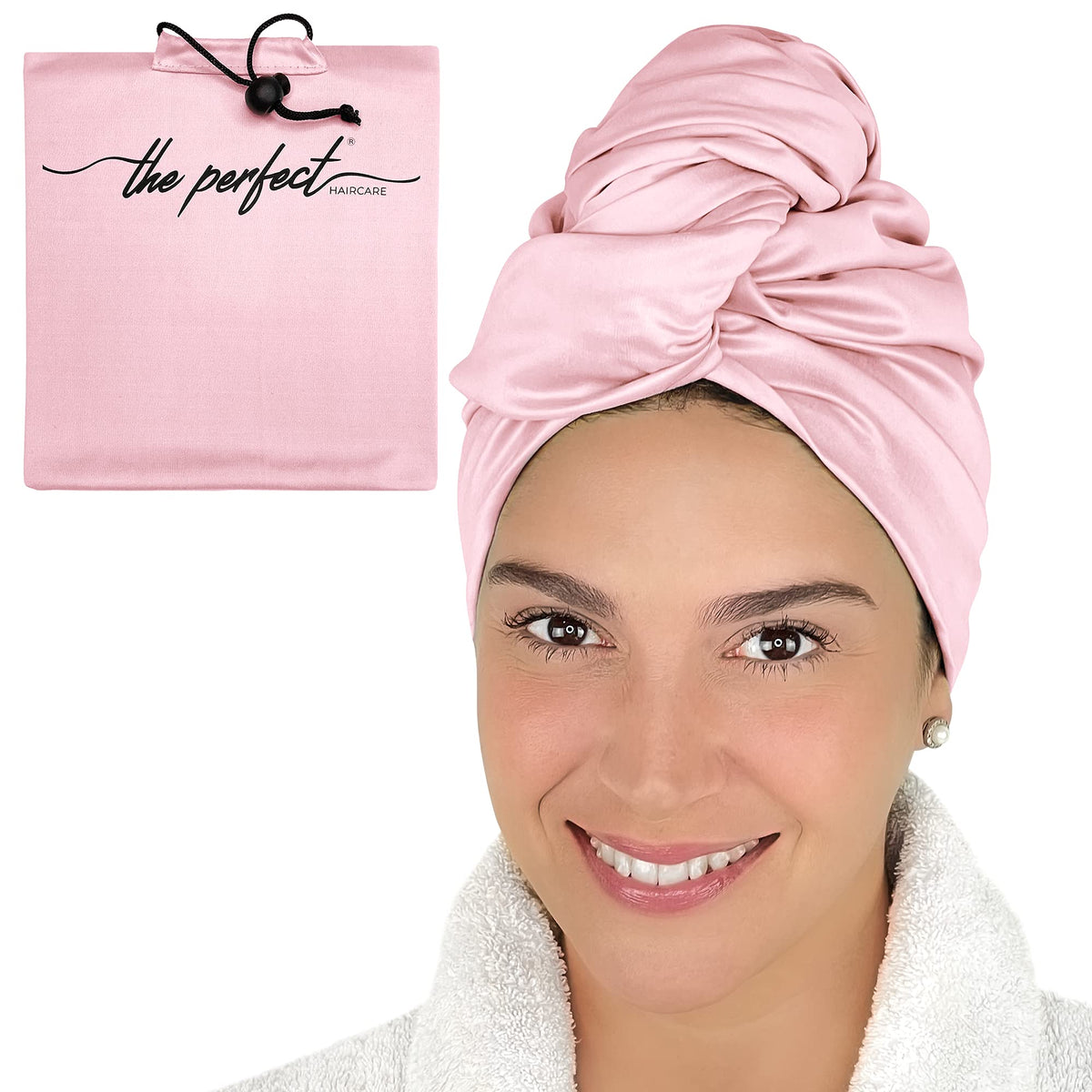 The Perfect Haircare microfiber towel wrap large dries hair quickly and evenly.