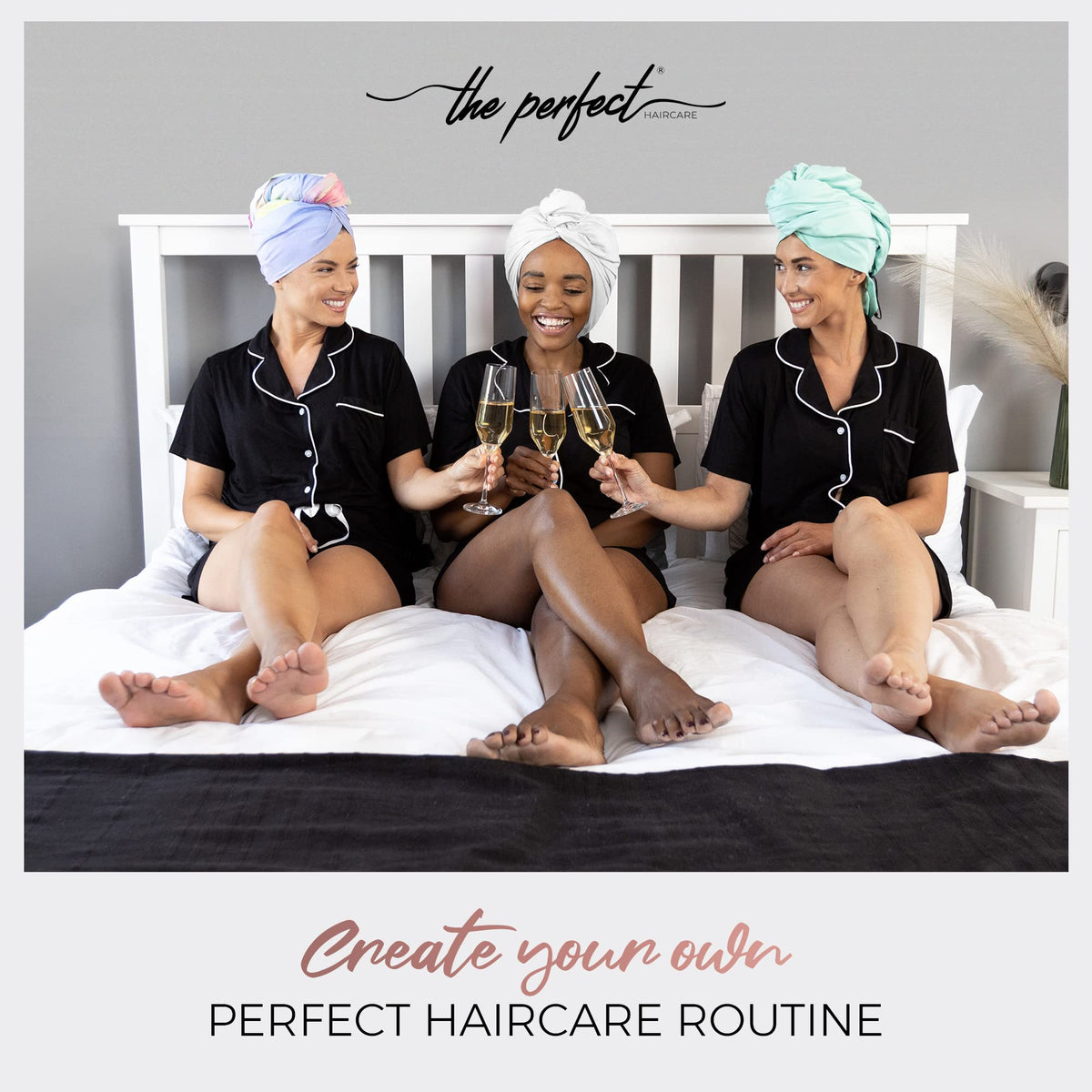 The Perfect Haircare oversized towel holds long or short hair, making wrapping quick and comfortable.