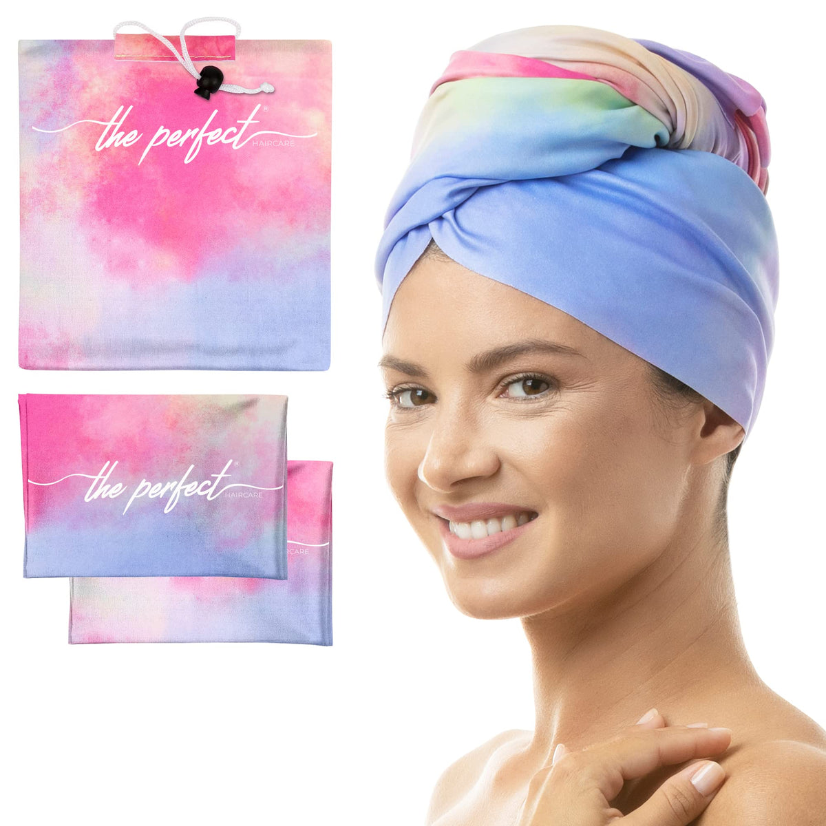 The Perfect Haircare microfiber plopping wrap accelerates drying and protects curls.