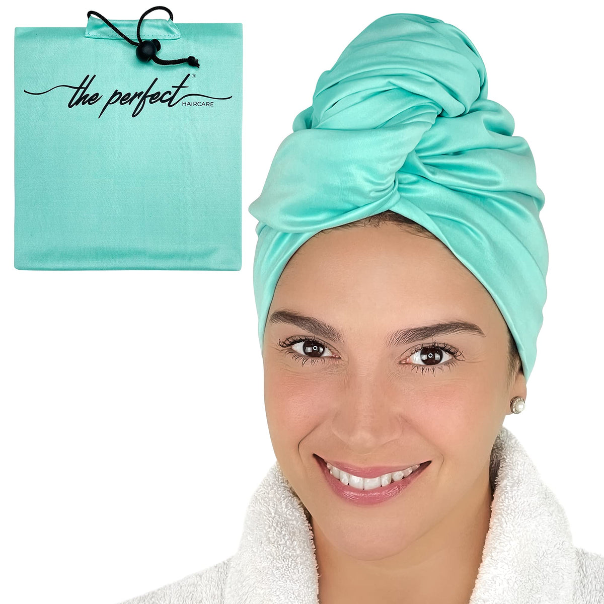 The Perfect Haircare microfiber towel wrap close-up clip showing secure hold