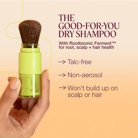The Rootist Clarify dry shampoo with vanishing tint blending into dark hair.