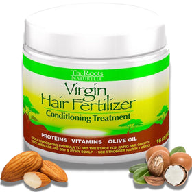 The Roots Naturelle Virgin Hair Fertilizer bottle for deep conditioning.