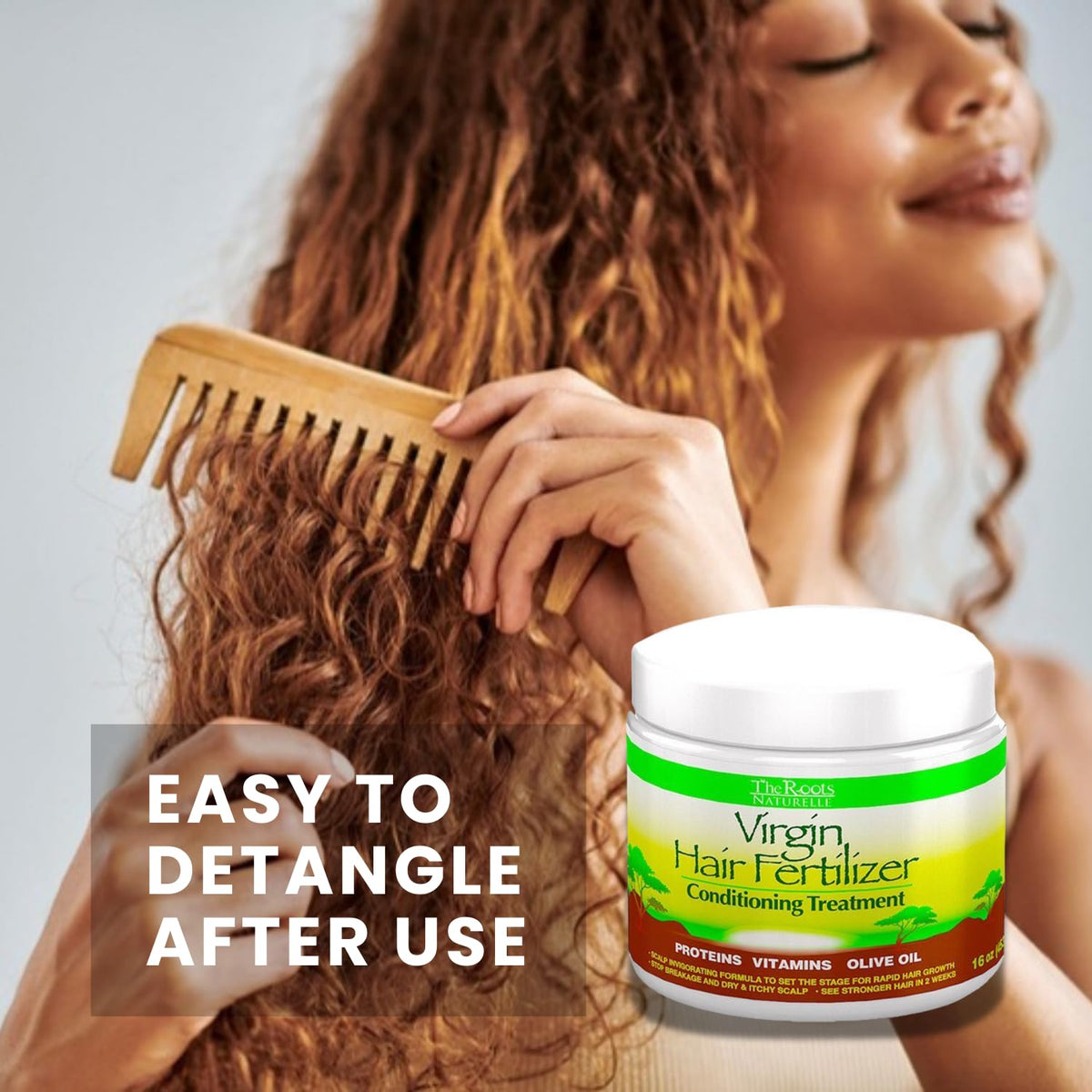 Packaging with pump bottle of The Roots Naturelle Virgin Hair Fertilizer.