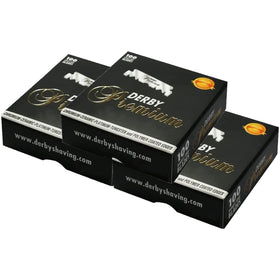 The Shave Factory Derby Premium single-edge blades pack ready for precise shaving.