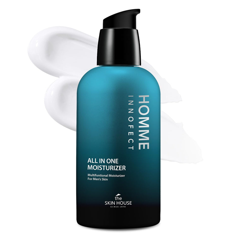 The Skin House Homme Innofect moisturizer bottle showing lightweight hydration for daily use