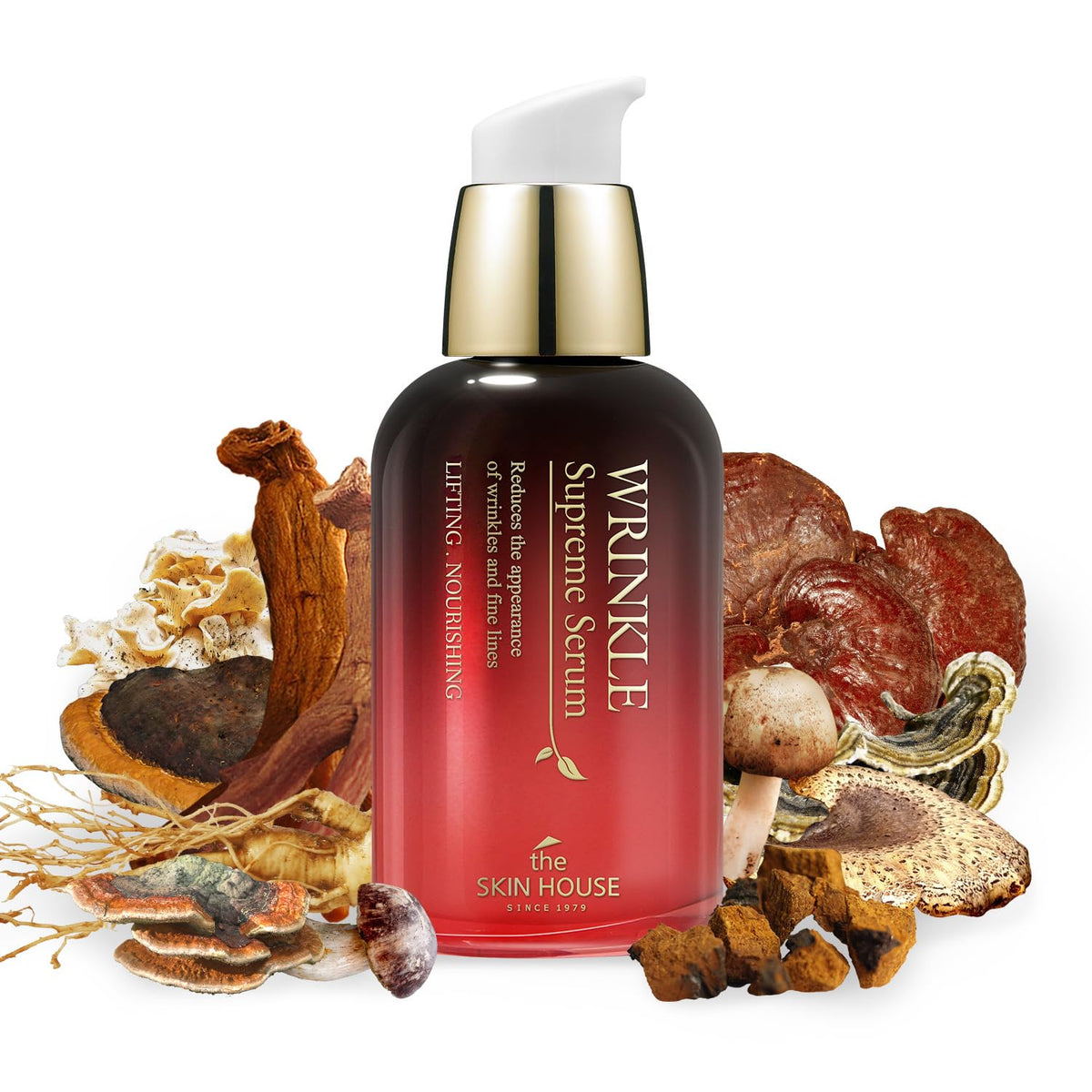 The Skin House Wrinkle Supreme Serum bottle with red ginseng for a youthful glow.
