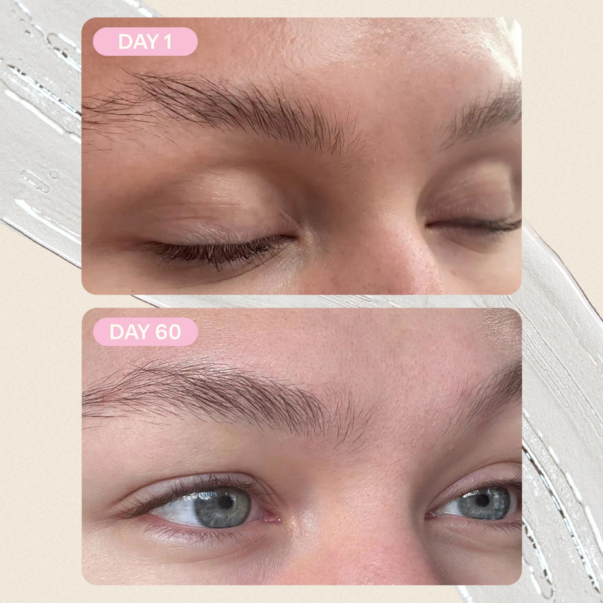 Close-up of brows with Brow Peptide for natural definition and smoother look
