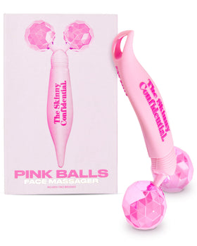 The Skinny Confidential Face Roller with pink balls closeup for cooling de-puff and contouring.