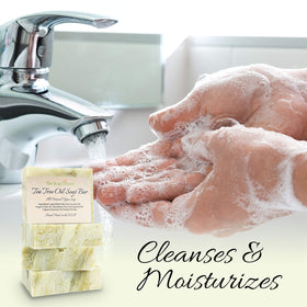The Soap Haven Tea Tree Soap Bar used on face for blemish-prone cleansing.