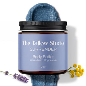 The Tallow Studio Deep Sleep balm jar resting on a clean surface, inviting a nightly ritual