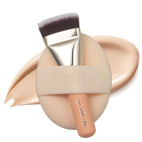 The Tool Lab All Day Cover Duo flat-top brush for precise, streak-free makeup application.