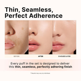 THE TOOL LAB Close-up Puff illustrates plush texture for gentle blending.