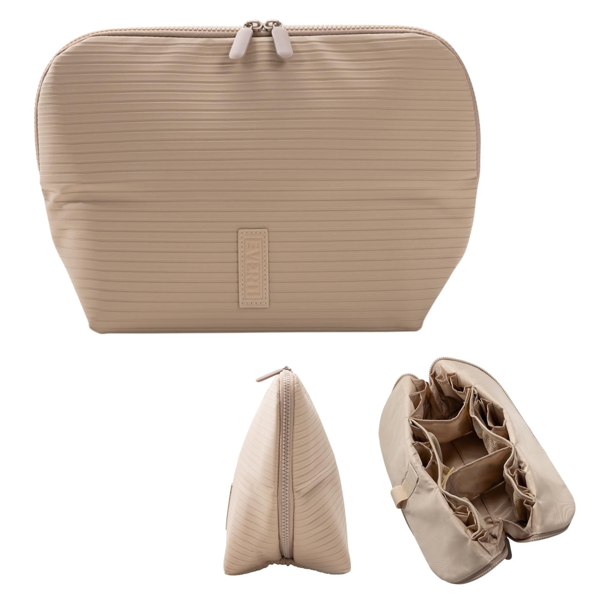 The Verti fold-down display in sandstone enables effortless packing and at-a-glance visibility