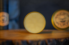 The Vintage Grooming Co beard care routine setup on vanity