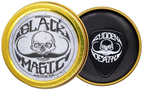 The Vintage Grooming Co. Black Magic Mustache Wax cap shows portable pocket-ready design.