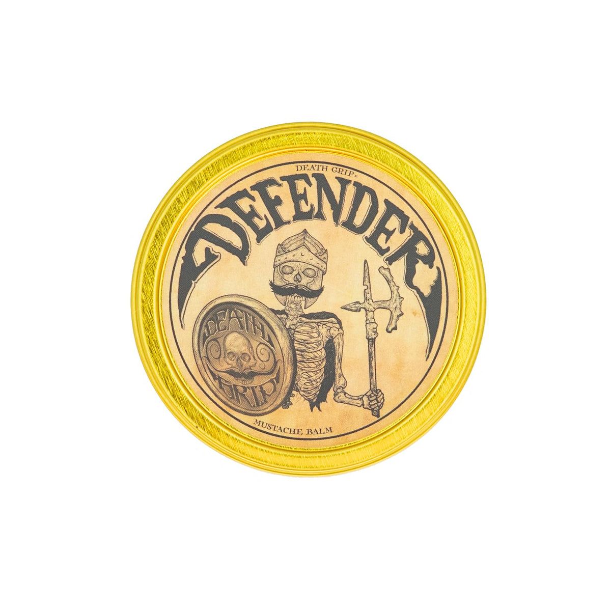 The Vintage Grooming Co Defender Balm jar close-up for moustache styling