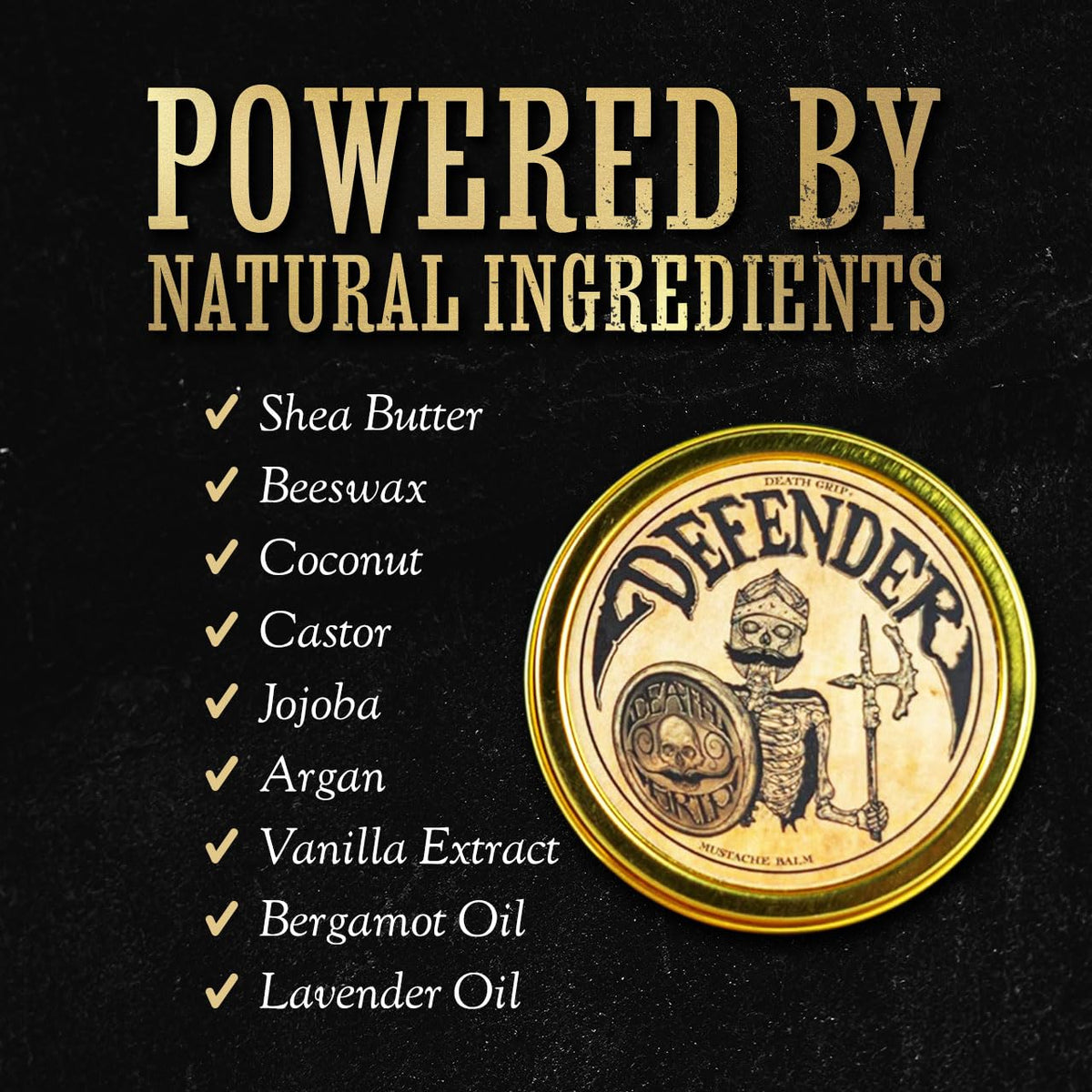 The Vintage Grooming Co Defender mustache bundle display showcases complete grooming solution.
