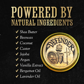 The Vintage Grooming Co Defender mustache bundle display showcases complete grooming solution.