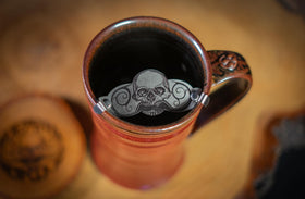 The Vintage Grooming Co Defender mustache guard drinking protection during coffee or cocktails.
