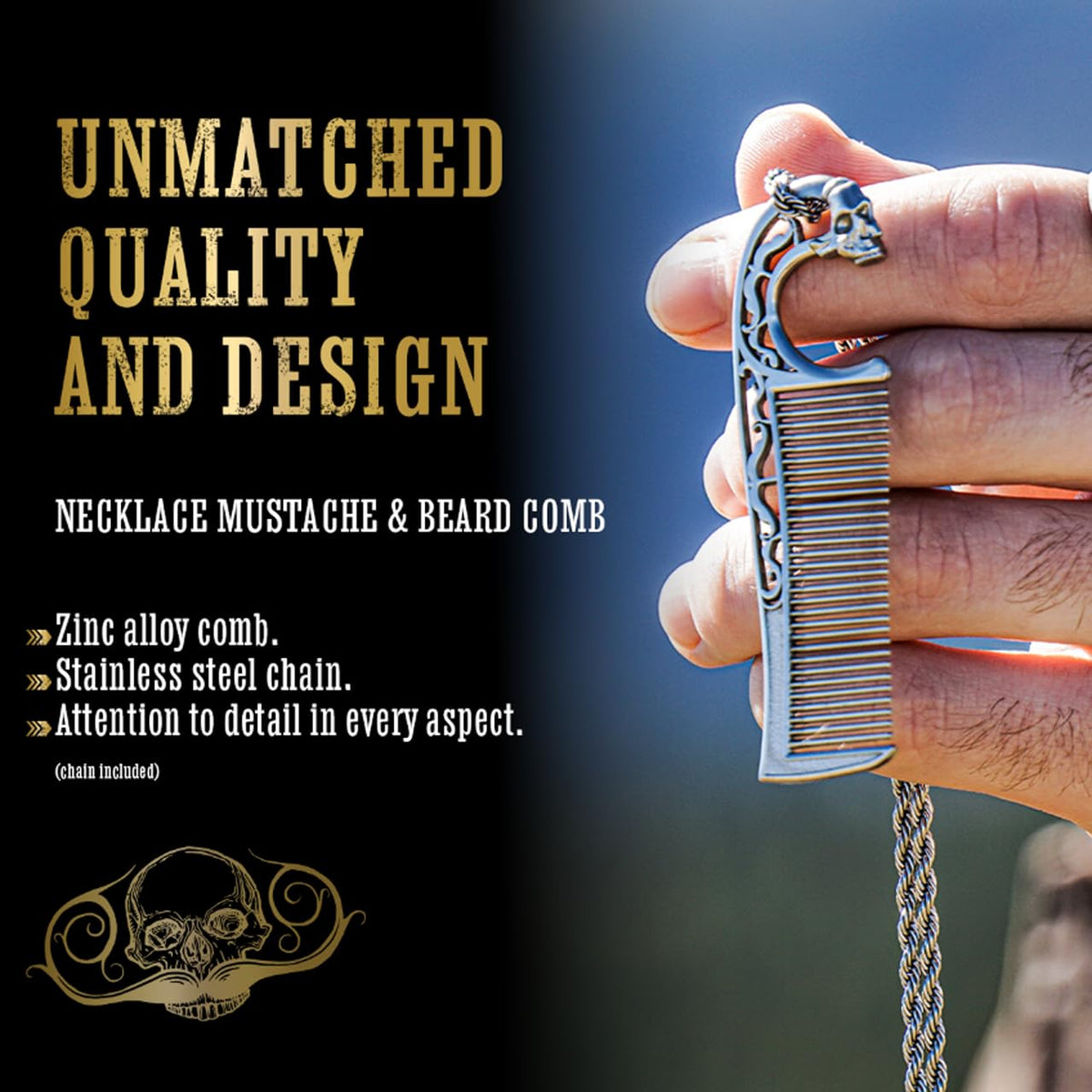 The Vintage Grooming Co dual-sided teeth glide through facial hair for versatile shaping