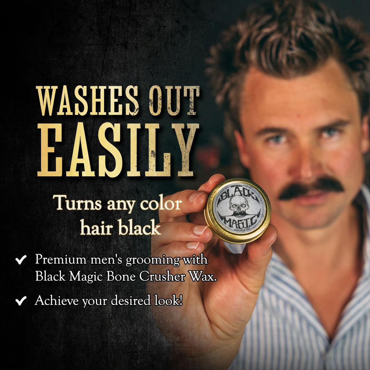 The Vintage Grooming Co. moustache application close-up shows easy sculpting.