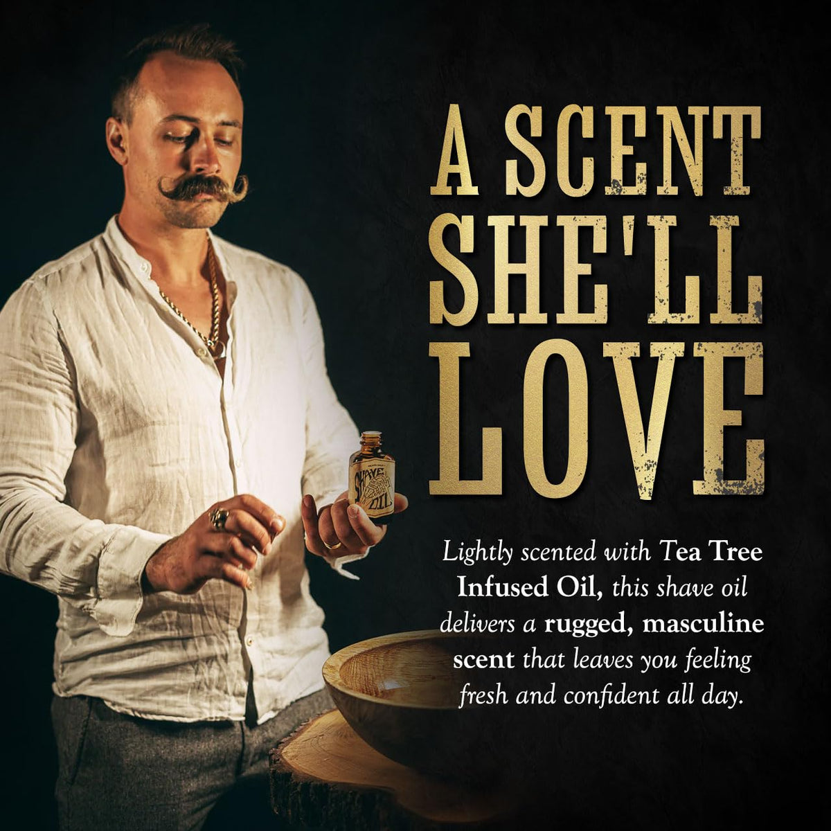 Close-up of Tea Tree Shave Oil texture showing smooth consistency