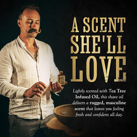 Close-up of Tea Tree Shave Oil texture showing smooth consistency